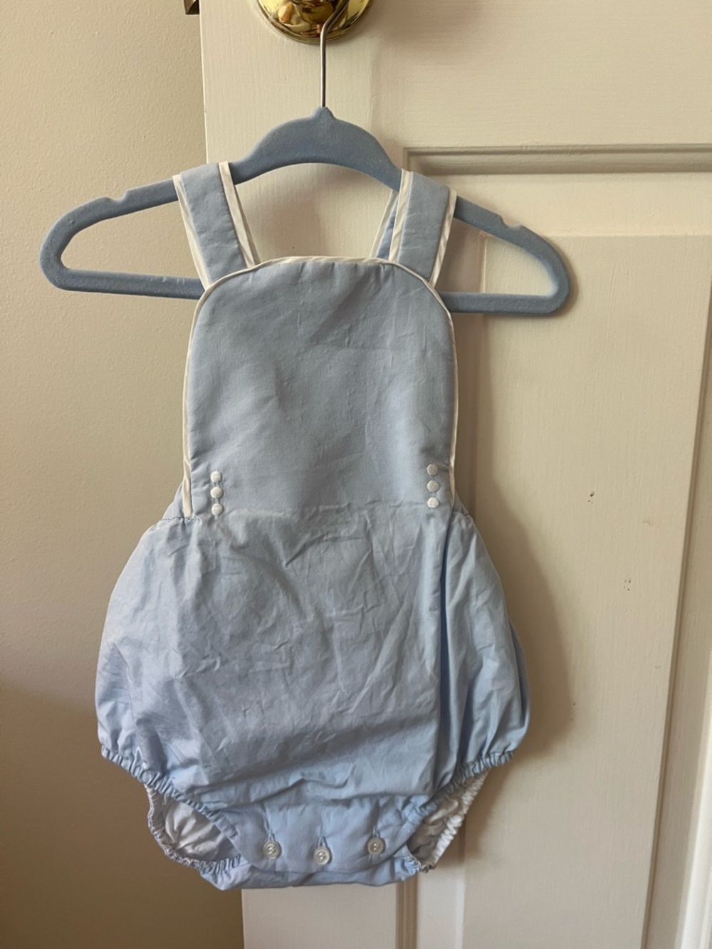 Sophie & Lucas Light Blue Baby Bubble Romper with White Piping
